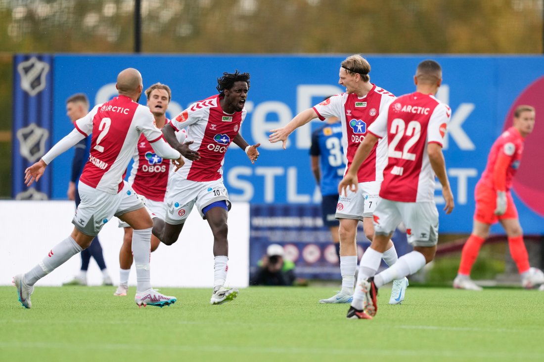 <em>Moussa Njie er i målform - og gjorde som i Skien. Foto: Beate Oma Dahle / NTB</em>